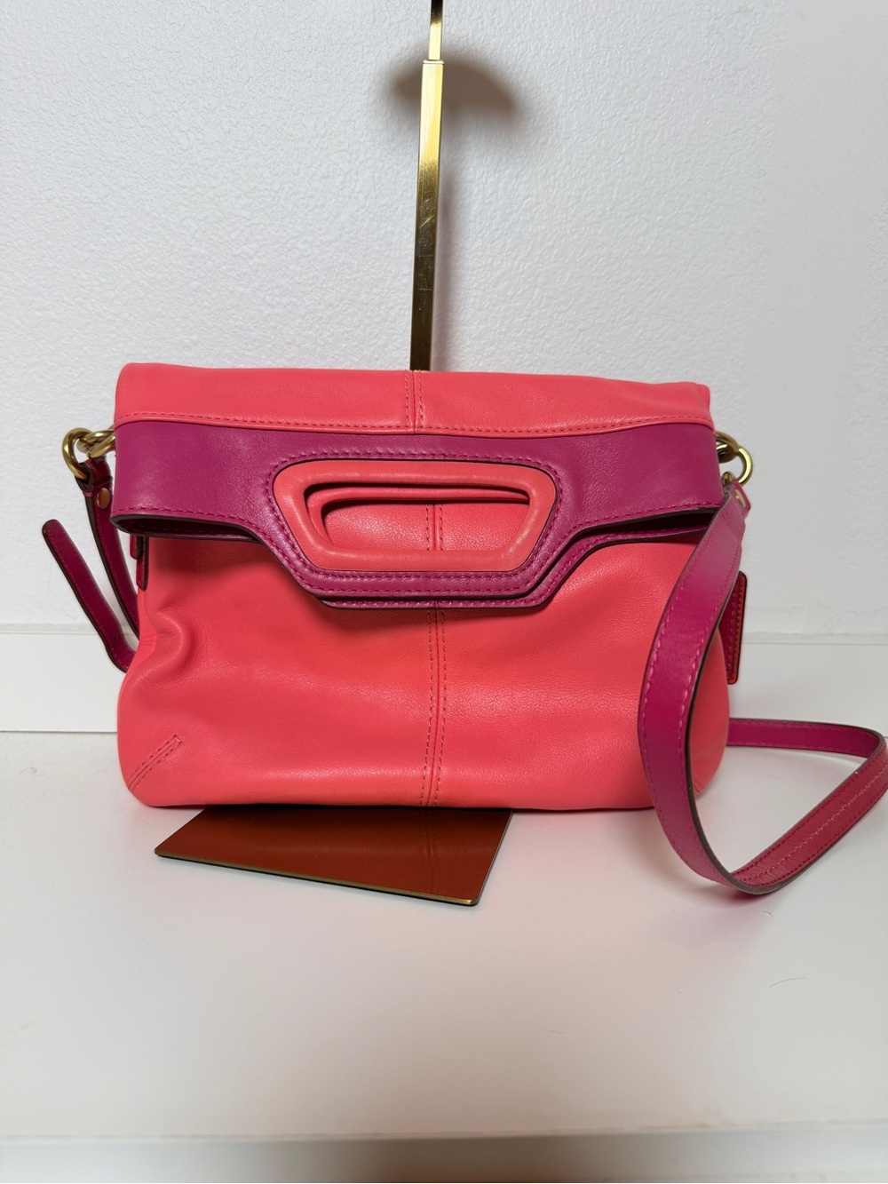 Coach Pink Two-Tone Fold Over Leather Shoulder Bag